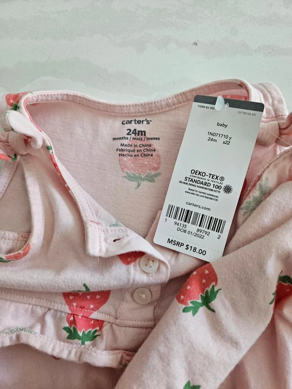 Carter's Light Pink Strawberry Print Romper Size 24M